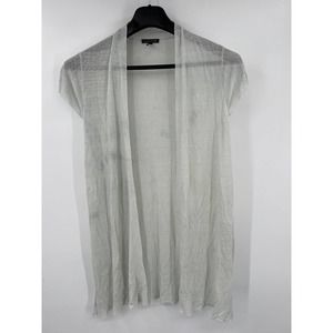 Eileen Fisher women's cream short sleeve long light weight cardigan sweater sz M